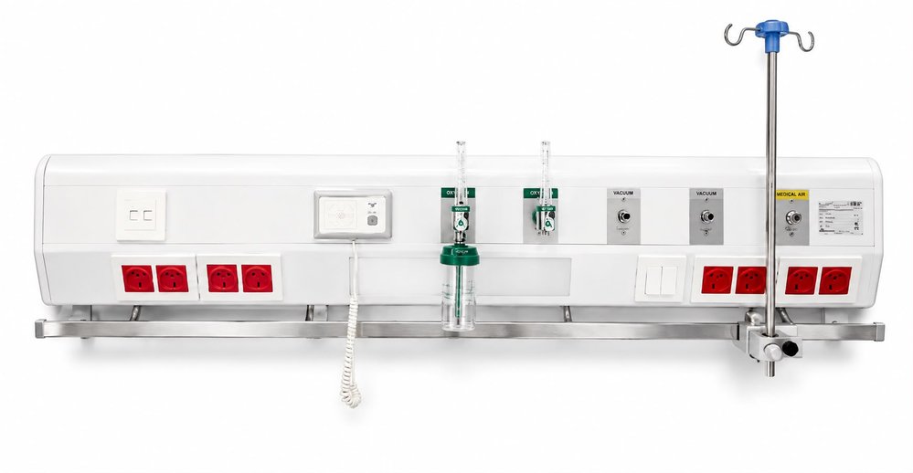 Panel de cabecero hospitalario con tomas de gases y tomacorrientes